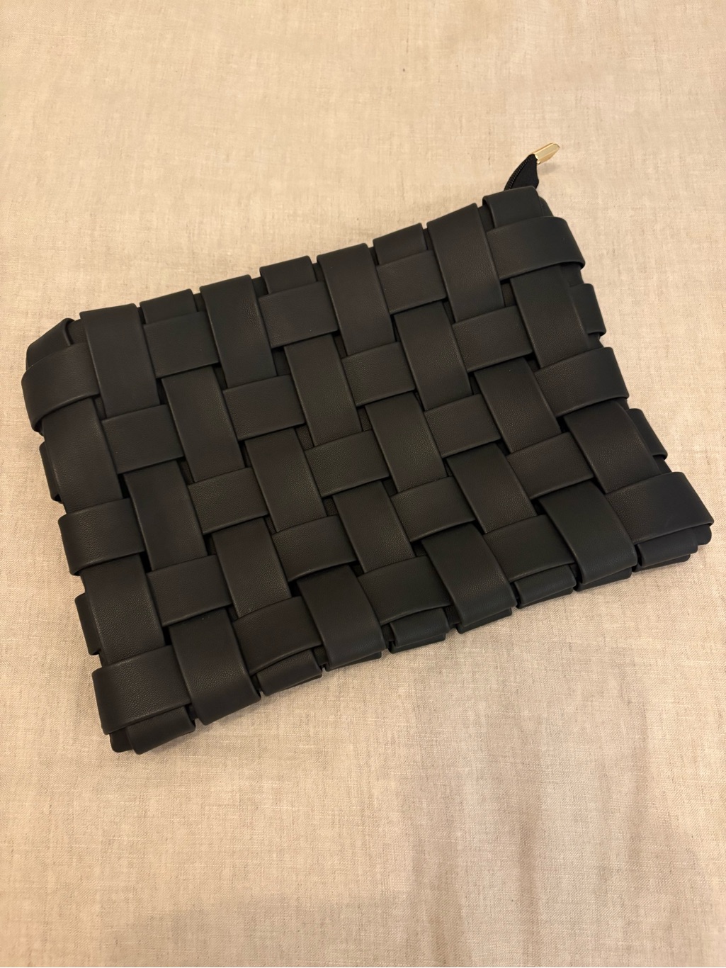 Anthropologie Lindy Black Woven Leather Clutch